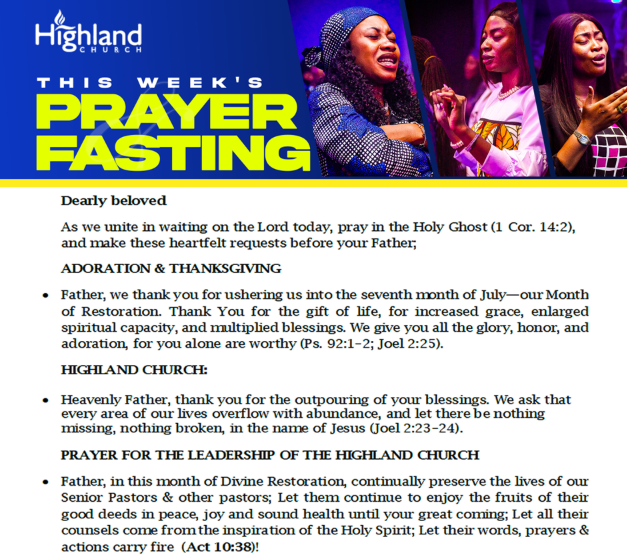 WEEKLY PRAYER & FASTING BULLETIN