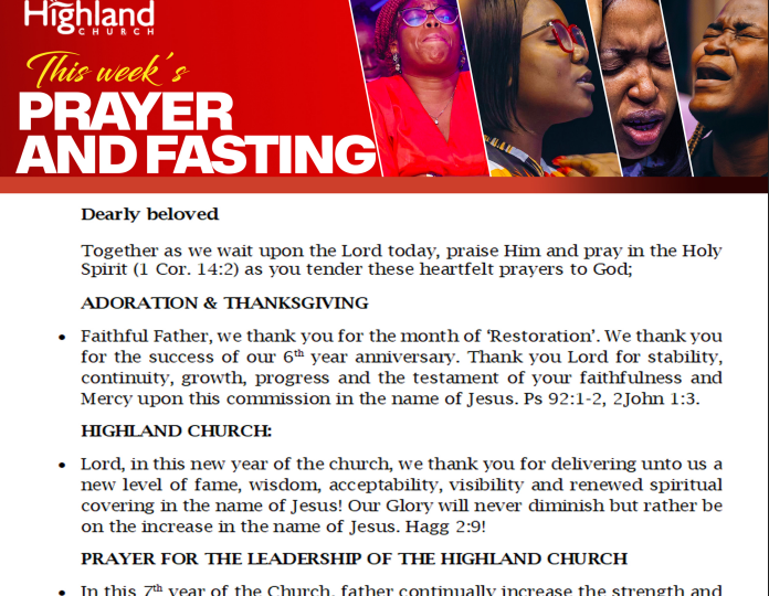 WEEKLY PRAYER & FASTING BULLETIN