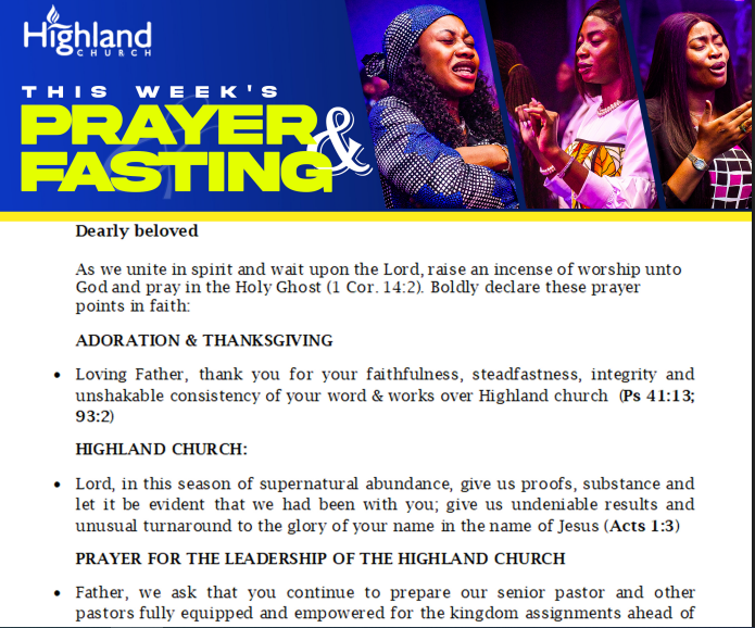 WEEKLY PRAYER FASTING BULLETIN