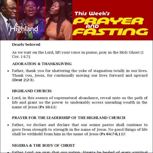 WEEKLY PRAYER & FASTING BULLETIN 20TH AUG